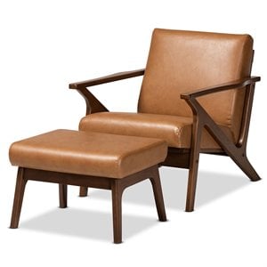 Baxton Studio Bianca Brown Finished Wood 2-Piece Lounge chair and Ottoman Set