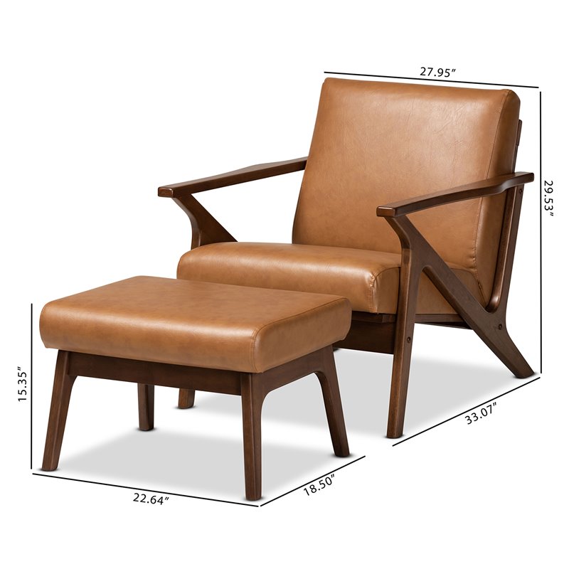 Baxton Studio Bianca Brown Finished Wood 2-Piece Lounge chair and Ottoman Set