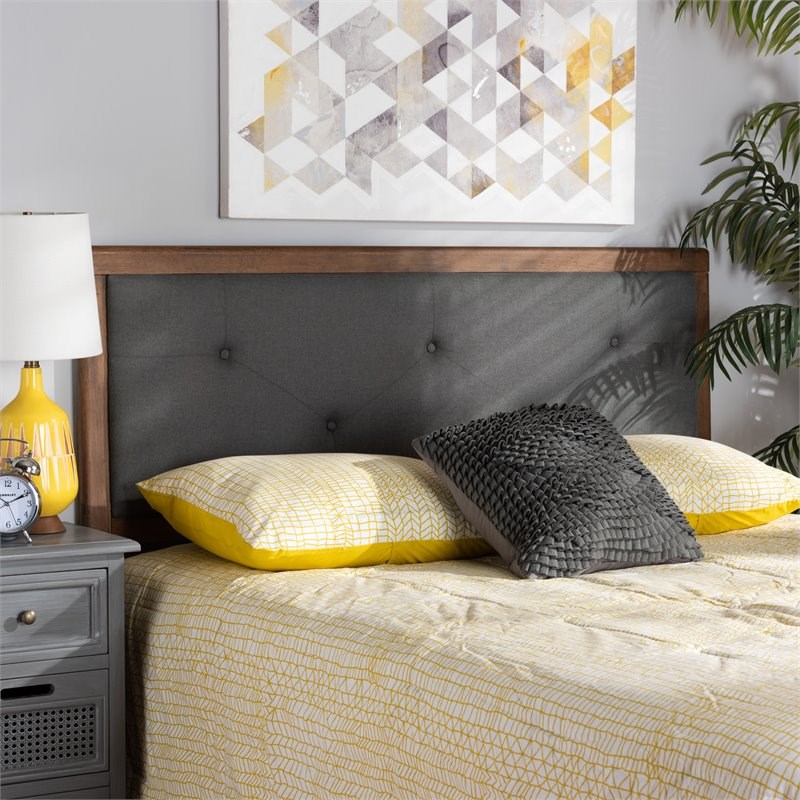 Baxton Studio Abner Dark Gray and Walnut Brown Finished Wood King Size Headboard