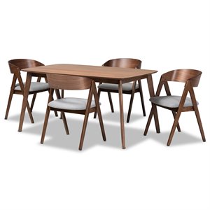 Baxton Studio Danton Grey and Walnut Brown Finished Wood 5-Piece Dining Set