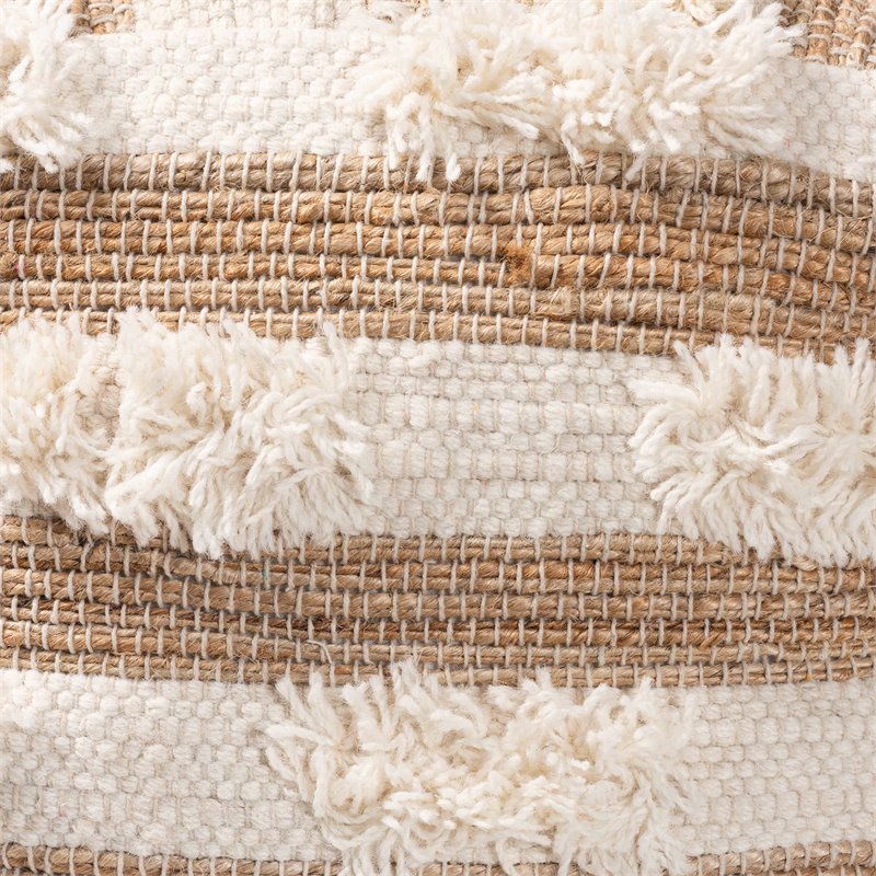 Baxton Studio Basque Natural and Ivory Handwoven Wool Blend Pouf Ottoman