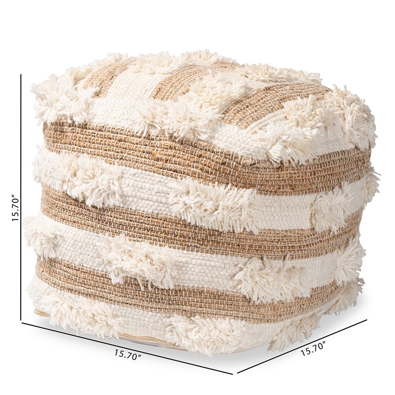 Baxton Studio Basque Natural and Ivory Handwoven Wool Blend Pouf Ottoman