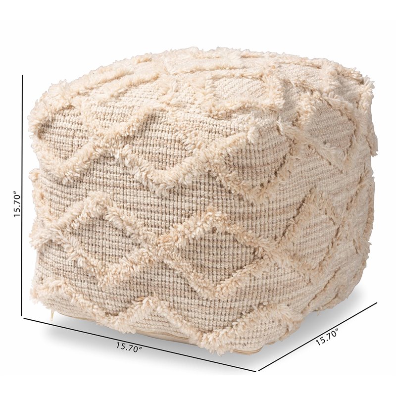 Baxton Studio Carilyn Moroccan Inspired Ivory Handwoven Wool Blend Pouf Ottoman