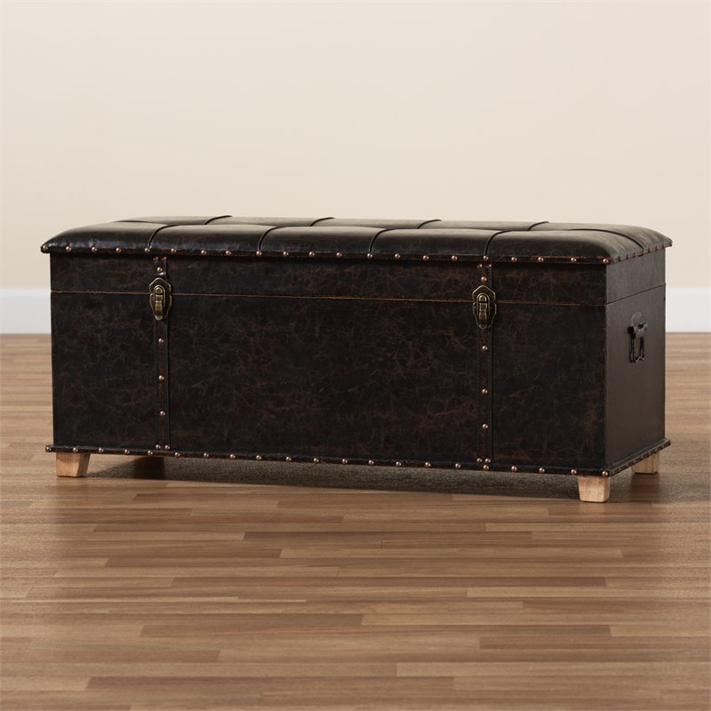 Baxton Studio Janna Rustic Dark Brown and Brown Finished Wood Storage Ottoman