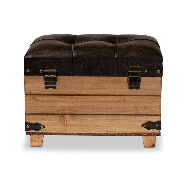 Baxton Studio Edmund Rustic Dark Brown Finished Wood Storage Ottoman