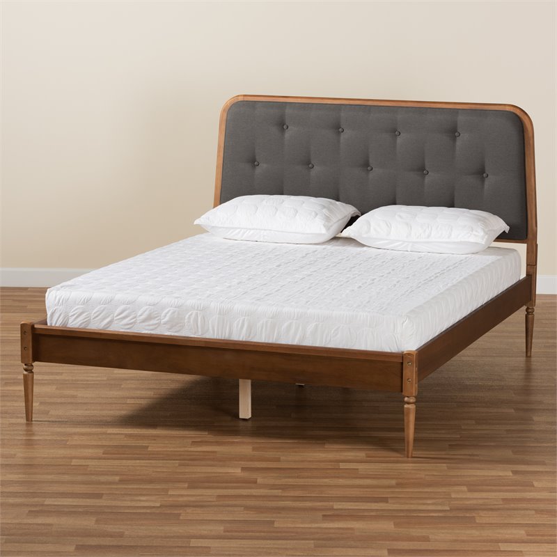 Baxton Studio Diantha Dark Grey and Brown Finished Wood King Size Platform Bed