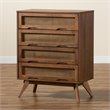 Baxton Studio Barrett Brown Finished Wood and Synthetic Rattan 4-Drawer Chest
