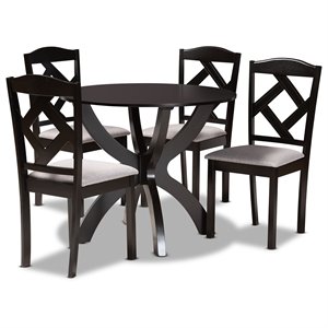 Baxton Studio Nesa Grey Fabric and Dark Brown Finished Wood 5-Piece Dining Set