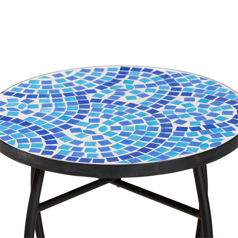 Baxton Studio Gaenor Black Metal and Blue Glass Plant Stand