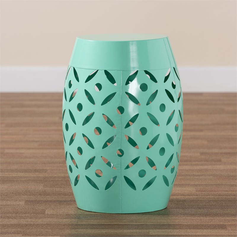 Baxton Studio Hallie Aqua Blue Finished Metal Outdoor Side Table