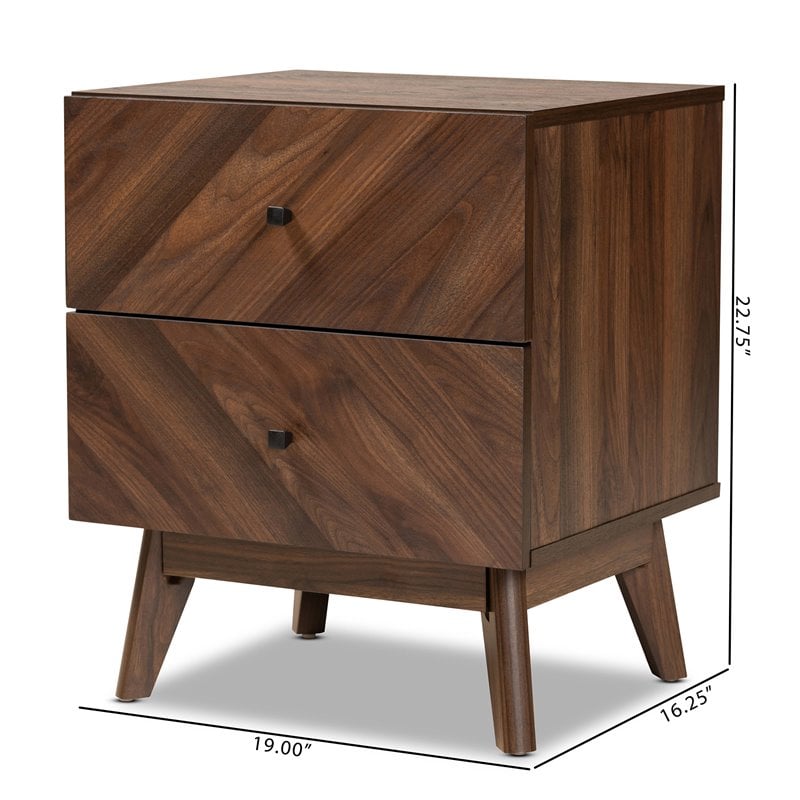 Baxton Studio Hartman Walnut Brown Finished Wood 2-Drawer Nightstand