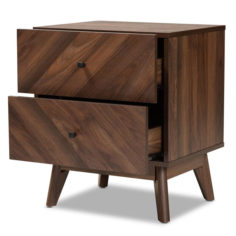 Baxton Studio Hartman Walnut Brown Finished Wood 2-Drawer Nightstand