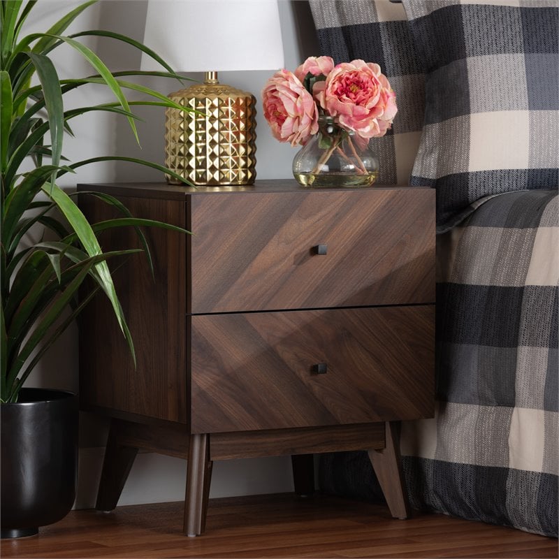 Baxton Studio Hartman Walnut Brown Finished Wood 2-Drawer Nightstand