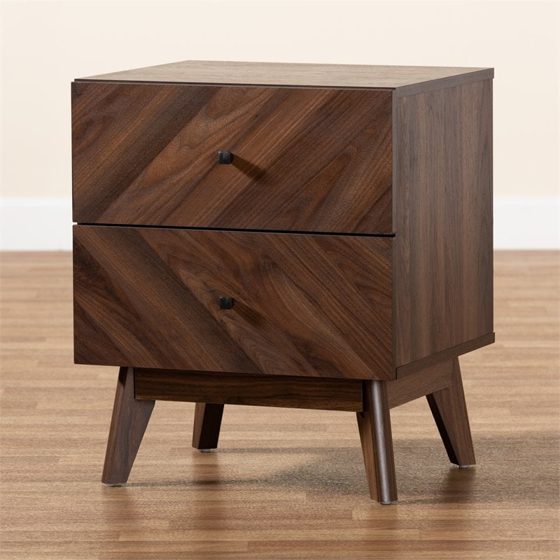 Baxton Studio Hartman Walnut Brown Finished Wood 2-Drawer Nightstand