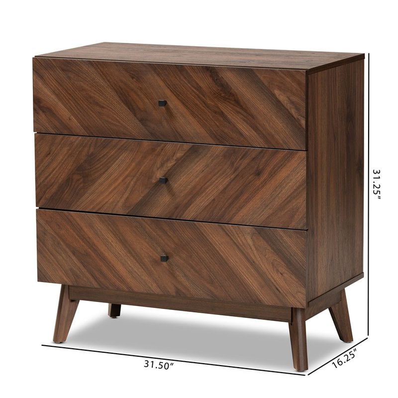 Baxton Studio Hartman Walnut Brown Finished Wood 3-Drawer Storage Chest