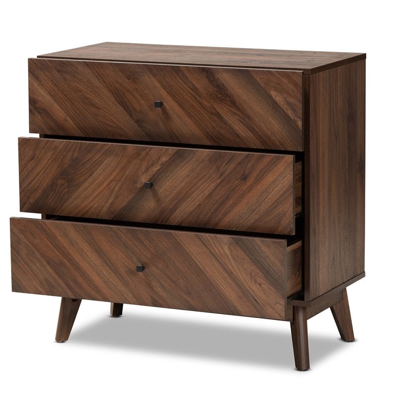 Baxton Studio Hartman Walnut Brown Finished Wood 3-Drawer Storage Chest