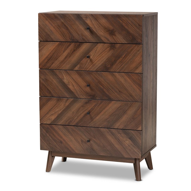 Baxton Studio Hartman Walnut Brown Finished Wood 5-Drawer Storage Chest