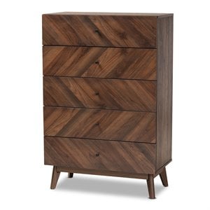 Baxton Studio Hartman Walnut Brown Finished Wood 5-Drawer Storage Chest