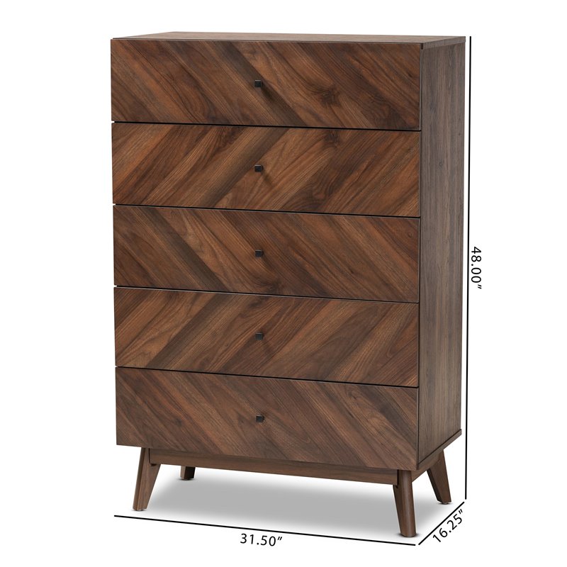 Baxton Studio Hartman Walnut Brown Finished Wood 5-Drawer Storage Chest