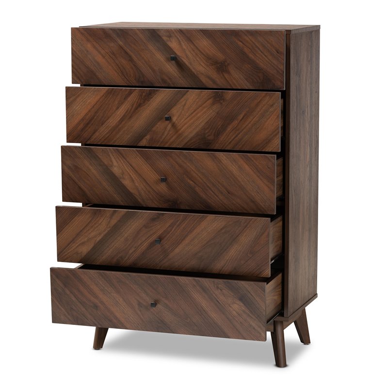 Baxton Studio Hartman Walnut Brown Finished Wood 5-Drawer Storage Chest