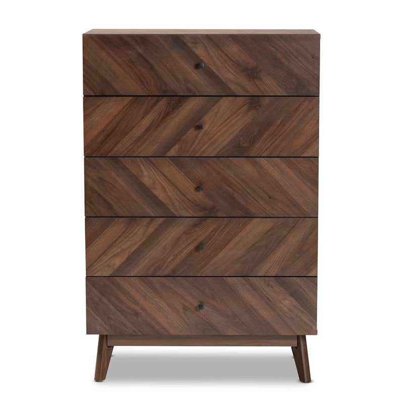 Baxton Studio Hartman Walnut Brown Finished Wood 5-Drawer Storage Chest