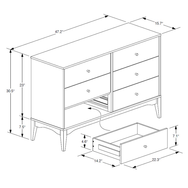 Baxton Studio Landis Ash Walnut Finished Wood 6-Drawer Dresser