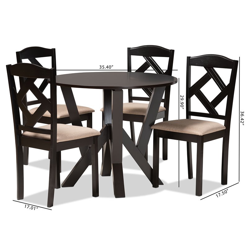 Baxton Studio Riona Dark Brown Finished Wood 5-Piece Dining Set