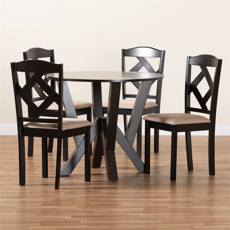 Baxton Studio Riona Dark Brown Finished Wood 5-Piece Dining Set