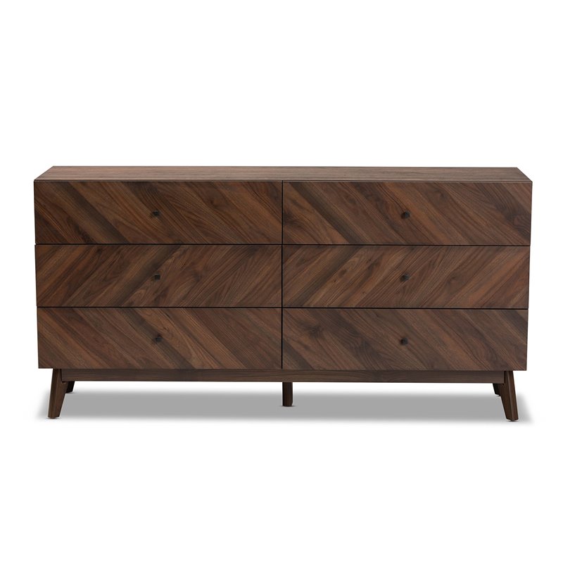 Baxton Studio Hartman Walnut Brown Finished Wood 6-Drawer Dresser