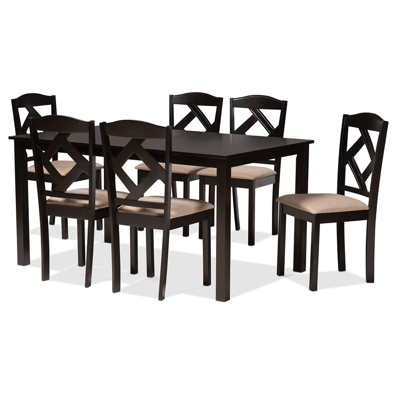Baxton Studio Ruth Dark Brown Finished Wood 7-Piece Dining Set