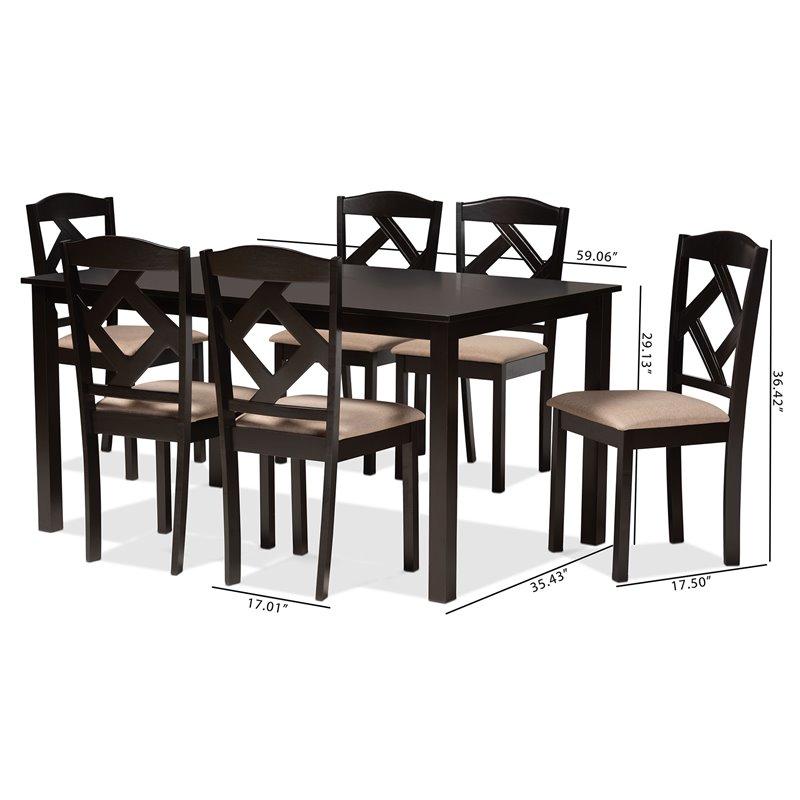 Baxton Studio Ruth Dark Brown Finished Wood 7-Piece Dining Set