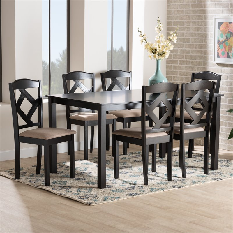 Baxton Studio Ruth Dark Brown Finished Wood 7-Piece Dining Set