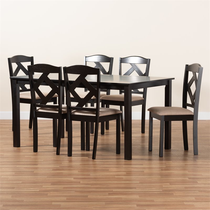 Baxton Studio Ruth Dark Brown Finished Wood 7-Piece Dining Set