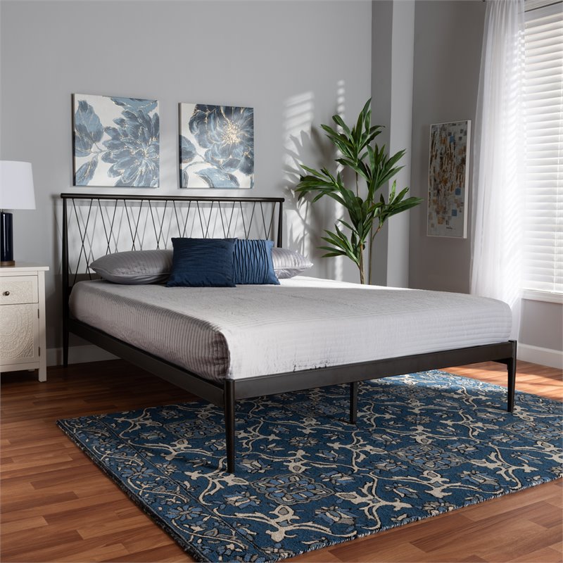 Baxton Studio Nano Black Finished Metal Queen Size Platform Bed
