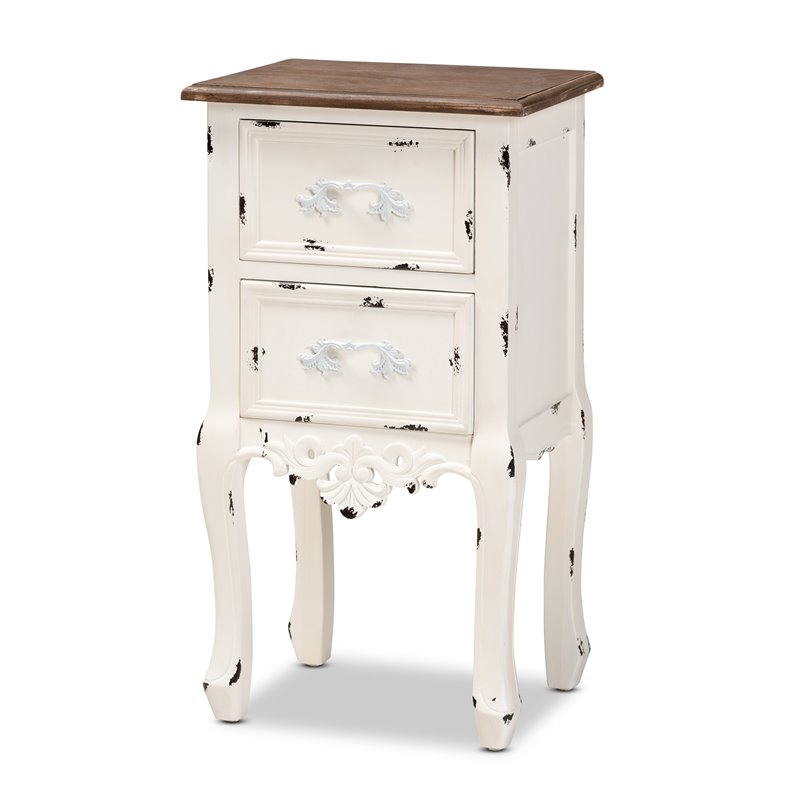 Baxton Studio Levron Two-Tone Brown and Antique White Wood 2-Drawer End Table