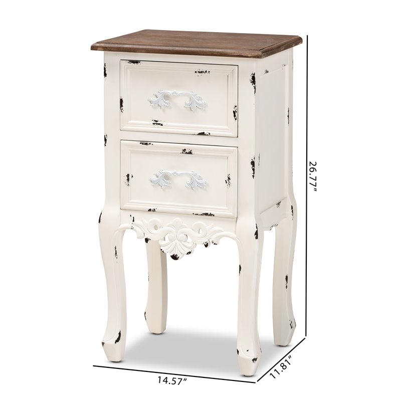 Baxton Studio Levron Two-Tone Brown and Antique White Wood 2-Drawer End Table