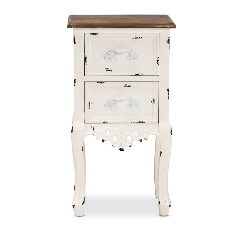 Baxton Studio Levron Two-Tone Brown and Antique White Wood 2-Drawer End Table