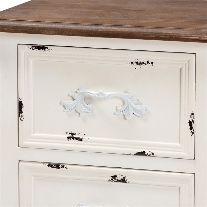 Baxton Studio Levron Two-Tone Brown and Antique White Wood 2-Drawer End Table