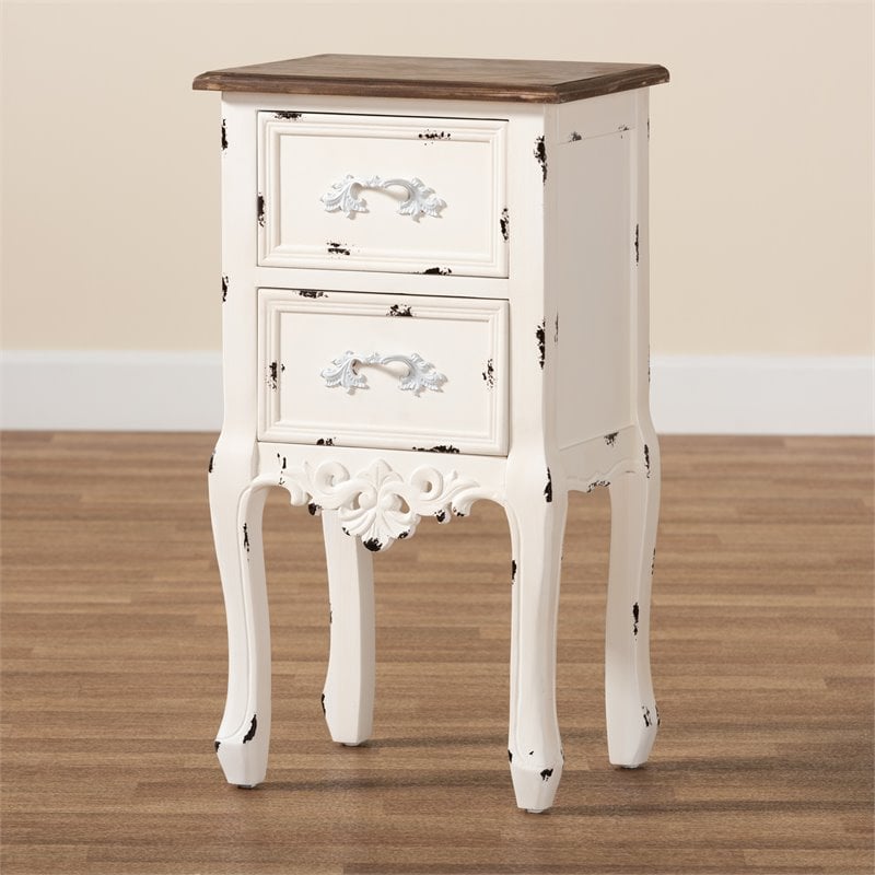 Baxton Studio Levron Two-Tone Brown and Antique White Wood 2-Drawer End Table