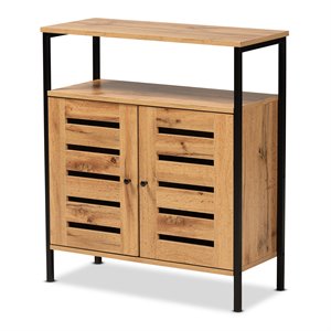 Baxton Studio Vander Oak Brown Finished Wood and Black Metal 2-Door Shoe Cabinet