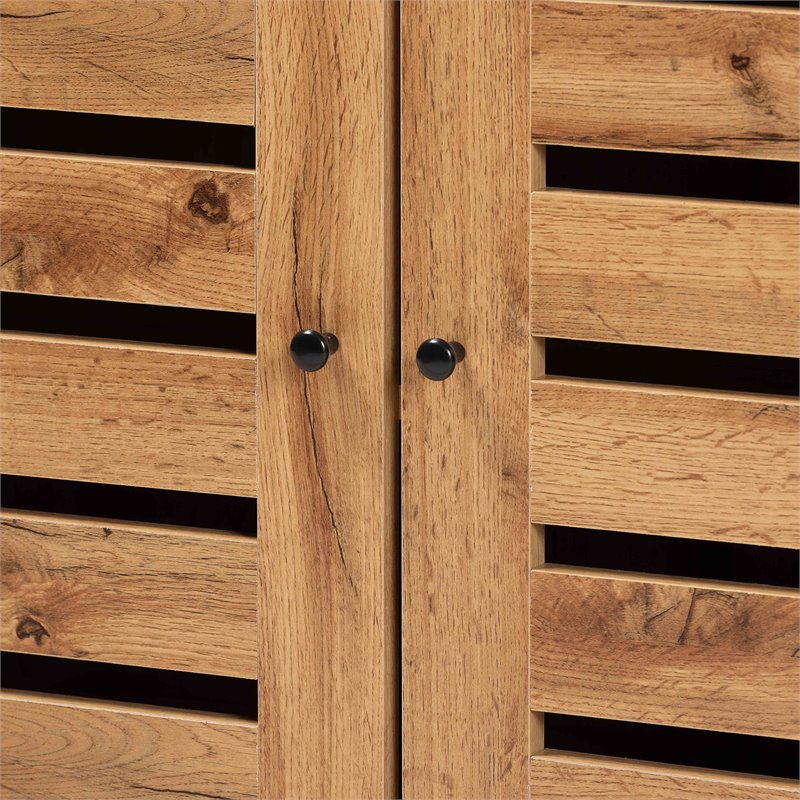 Baxton Studio Vander Oak Brown Finished Wood and Black Metal 2-Door Shoe Cabinet