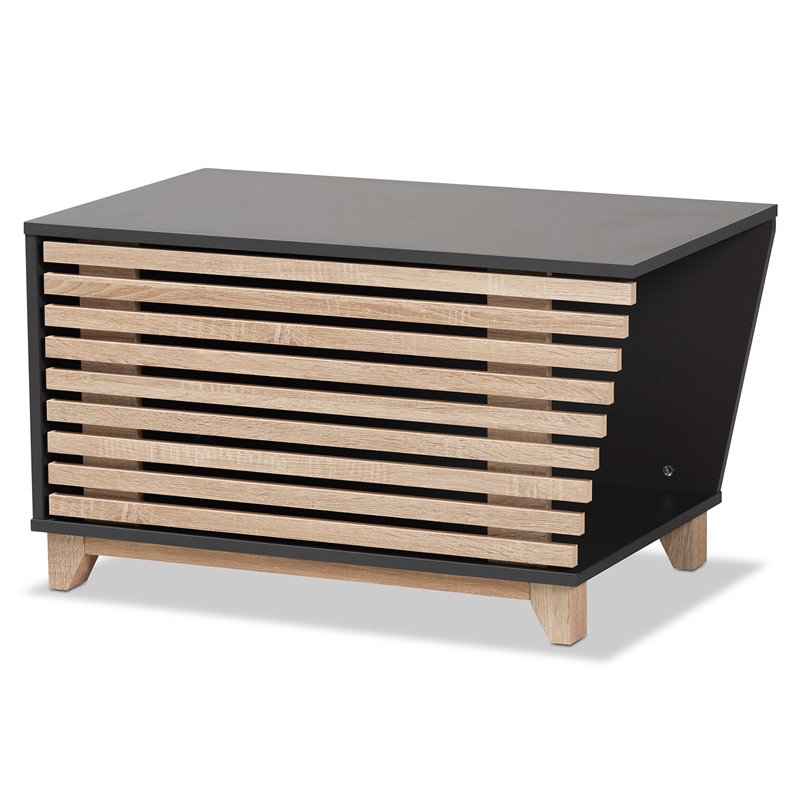 Baxton Studio Eckhart Dark Grey and Oak Finished Wood Cat Litter Box Cover House
