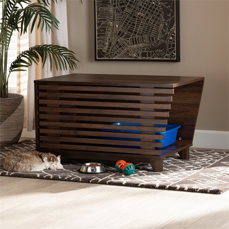 Baxton Studio Eckhart Walnut Brown Finished Wood Cat Litter Box Cover House