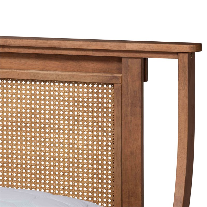Baxton Studio Jamila Brown Finished Wood and Rattan Queen Size Platform Bed