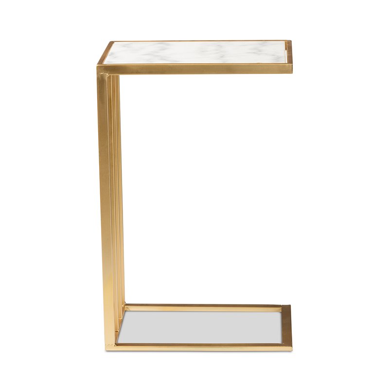 Baxton Studio Parkin Gold Finished Metal C Shaped End Table with Marble Tabletop
