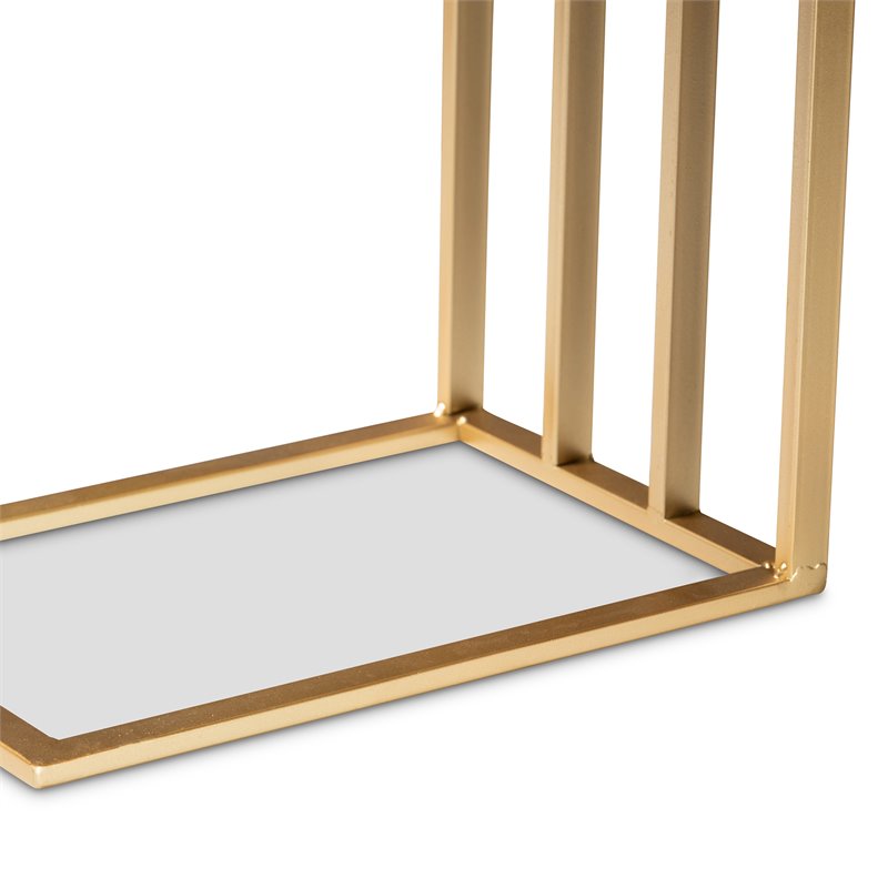 Baxton Studio Parkin Gold Finished Metal C Shaped End Table with Marble Tabletop