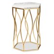 Baxton Studio Kalena Gold Metal End Table with Marble Tabletop