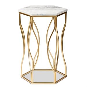 Baxton Studio Kalena Gold Metal End Table with Marble Tabletop