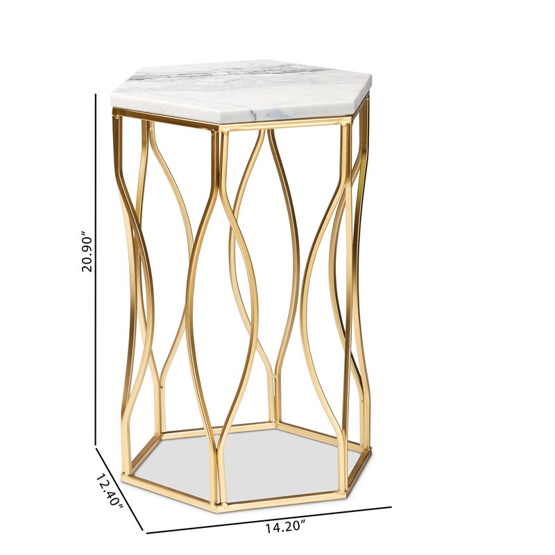 Baxton Studio Kalena Gold Metal End Table with Marble Tabletop
