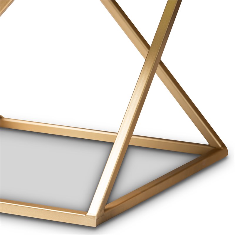Baxton Studio Hadley Gold Finished Metal End Table with Marble Tabletop